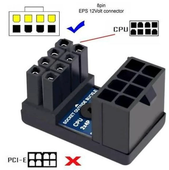 Alt view image 3 of 7 - 2 Pack 180 Degree Angled ATX 8Pin EPS 12V CPU Power Adapter, Inside Buckle Connector for PC Motherboard