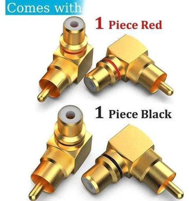 Alt view image 2 of 7 - 2 Pack 90 Degree Right Angle RCA Male to Female Adapters, Elbow RCA Connector Plugs in Red & Black for Audio Video Devices