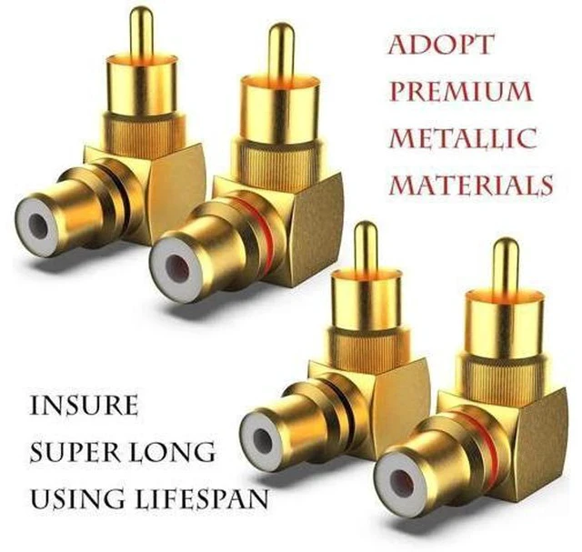 Alt view image 3 of 7 - 2 Pack 90 Degree Right Angle RCA Male to Female Adapters, Elbow RCA Connector Plugs in Red & Black for Audio Video Devices