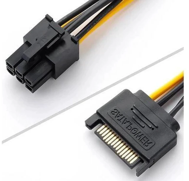 Alt view image 3 of 5 - 2 Pack 20cm 15Pin SATA to 6Pin PCIe Graphics Card Power Adapter Cable, 8 Inch PCI-E GPU Power Converter Cord