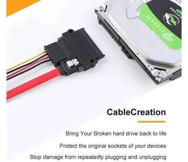 Main image of 22Pin 7+15 SATA Male to Female Extension Adapter, Slim SATA Extender Converter for 2.5 Inch SATA HDD SSD, Black Compact Design