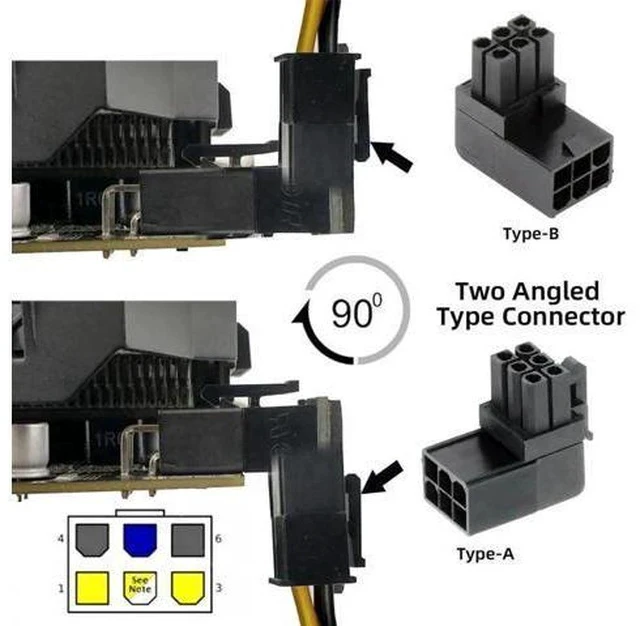 Alt view image 4 of 7 - 2 Pack 90 Degree Up/Down ATX 6Pin Male to Female GPU Power Angle Adapter Connector