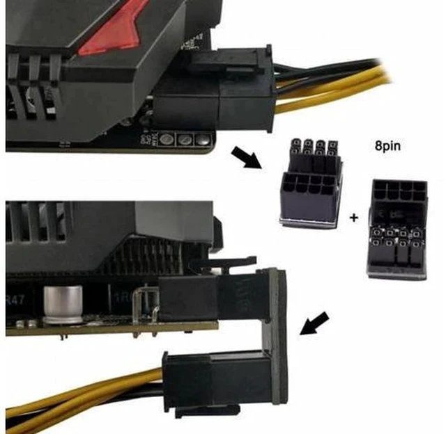 Alt view image 3 of 6 - 2 Pack 360° Rotatable Up/Down Angled ATX 8Pin Male to Female 12V GPU Power Adapter Connector
