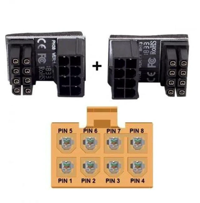 Alt view image 5 of 6 - 2 Pack 360° Rotatable Up/Down Angled ATX 8Pin Male to Female 12V GPU Power Adapter Connector