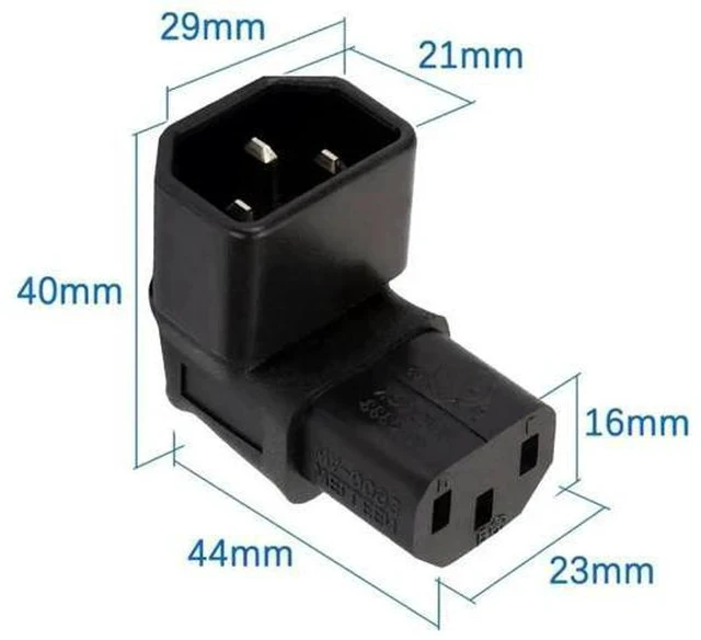 Alt view image 7 of 7 - 90-Degree Up Angled IEC320 C14 Male to C13 Female Power Adapter, 10A 250V Right Angle Turning Connector for PC, Monitor, PDU, Printer