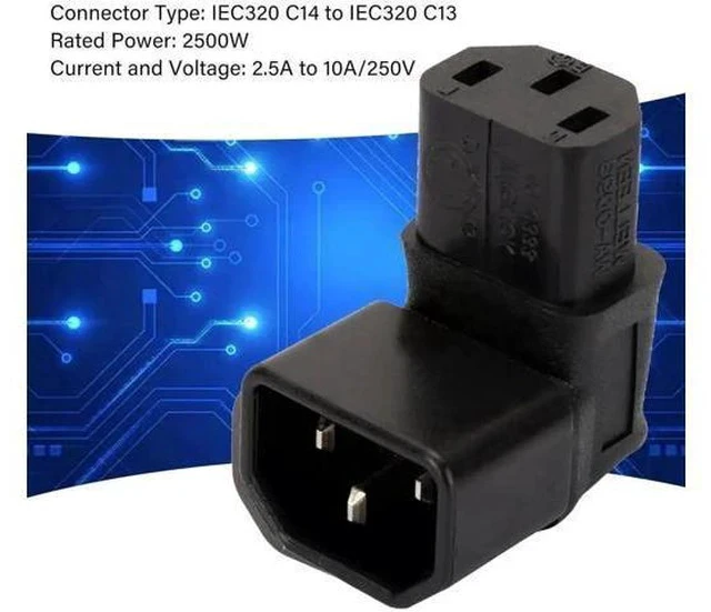 Alt view image 2 of 7 - 90-Degree Down Angled IEC C14 Male to C13 Female Power Adapter, 10A 250V IEC320 Turning Connector for PC, Monitor, PDU, Printer