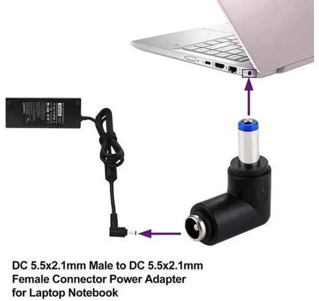 Alt view image 4 of 6 - 90 Degree Right Angle DC 5.5x2.1mm Male to DC 5.5x2.1mm Female Power Connector Elbow Adapter for Laptops & Notebooks