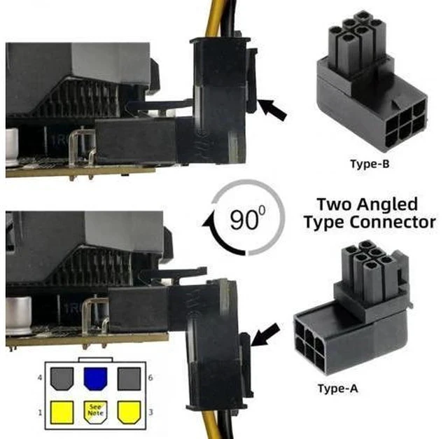 Alt view image 7 of 7 - 2 Pack 90° Up/Down Angled ATX 6Pin Male to Female GPU Power Adapter Connector