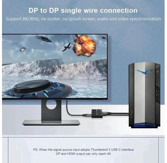Alt view image 5 of 7 - DP to DP+HDMI Mixed Output Splitter, 8K@30Hz 4K@120Hz UHD Video Distributor for Laptop PC to TV Projector Dual Display