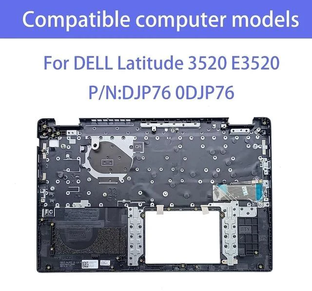 Alt view image 2 of 7 - DJP76 0DJP76 Replacement for DELL Latitude 3520 E3520 Laptop Upper Top Cover Case Palmrest Backlit US Keyboard Assembly Part Black