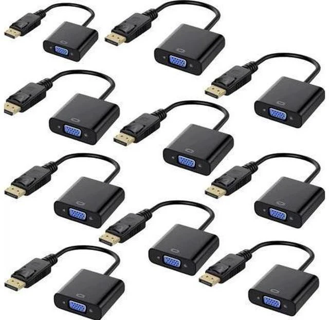 Main image of DisplayPort to VGA, Gold-Plated DP to VGA Adapter (Male to Female) Compatible with Computer, Desktop, Laptop, PC, Monitor, Projector, HDTV (Black) 10-Pack