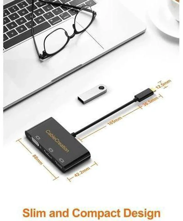 Alt view image 4 of 5 - 3 in 1 MST USB-C Multiport Video Adapter, Type-C to HDMI VGA DisplayPort Converter, Triple Multi-Screen Display, Black Dock Compatible with MacBook Pro 2020, iPad Pro 2018, Dell XPS, HP Spectre x360,