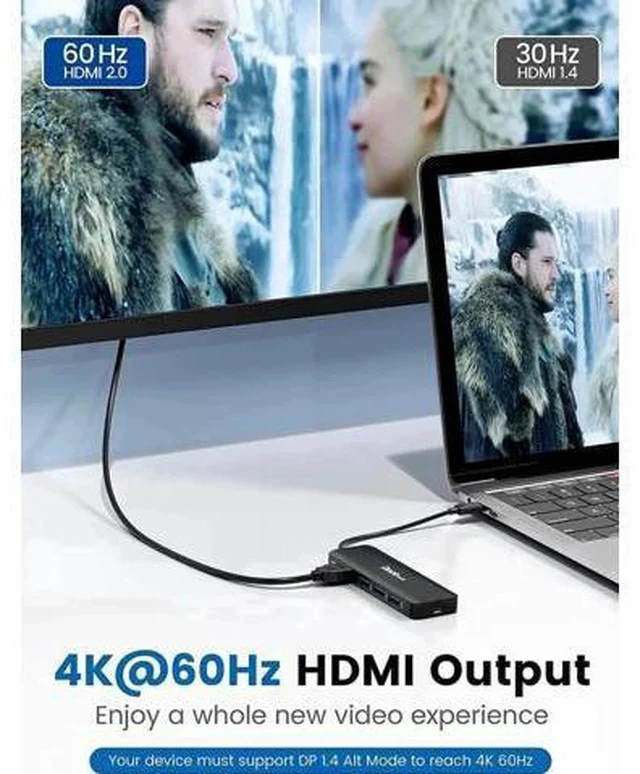 Alt view image 5 of 5 - 6FT DP to VGA Cable Bundle + 5-in-1 USB C Hub, Hub Supports 4K@60Hz HDMI, 100W PD Charging, 3×USB3.0 Ports Compatible MacBook Pro/Air, iPad Pro/Air 2020 and More Laptops