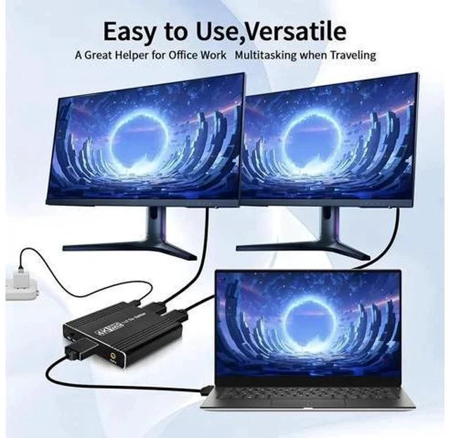 Alt view image 3 of 6 - 1 in 2 Out DisplayPort MST Splitter, Supports 4K@140Hz / 4K@120Hz Dual Monitors, MST Extend & SST Mirror Mode DP Video Splitter for Laptop PC Monitor Projector