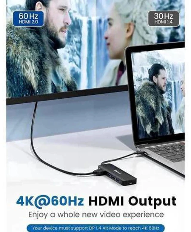 Alt view image 2 of 5 - 6FT DP to VGA Cable Bundle + 5-in-1 USB C Multiport Hub, Hub with 4K@60Hz HDMI, 100W PD Charging & 3 USB 3.0 Ports Compatible MacBook Pro/Air, iPad Pro/Air 2020 All USB-C Laptops