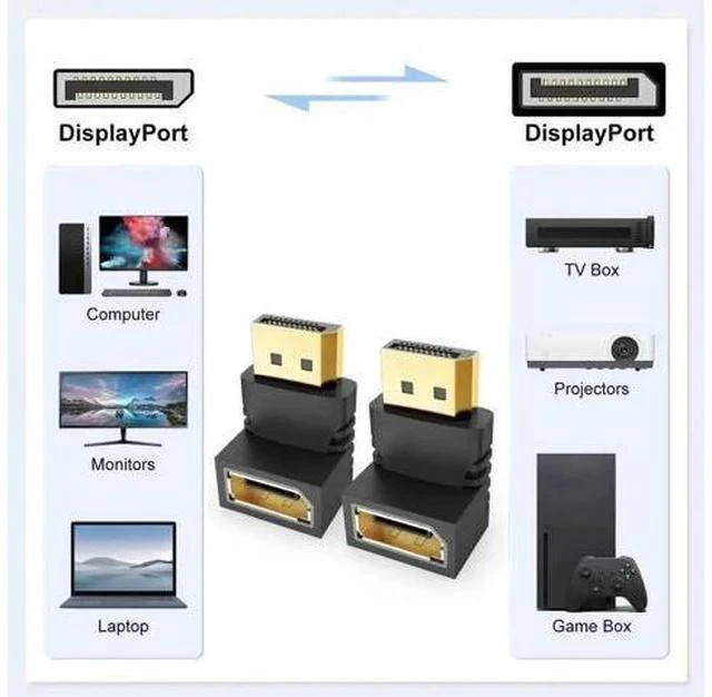 Alt view image 5 of 5 - 20 Pack 90° & 270° Right Angle DP Adapters, Gold-Plated Male to Female DisplayPort Converter Supports 4K Video for Gaming Monitor GPU PC HDTV Projector