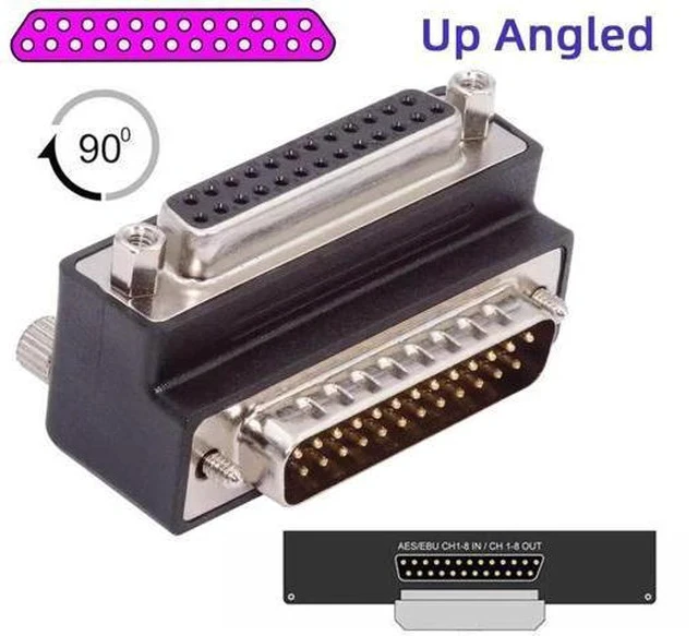 Alt view image 4 of 7 - 90 Degree Down Angled DB25 D-Sub Adapter, Male Nut to Female Screw Extension Connector, Compatible with Parallel LPT & AES/EBU Digital Audio Devices