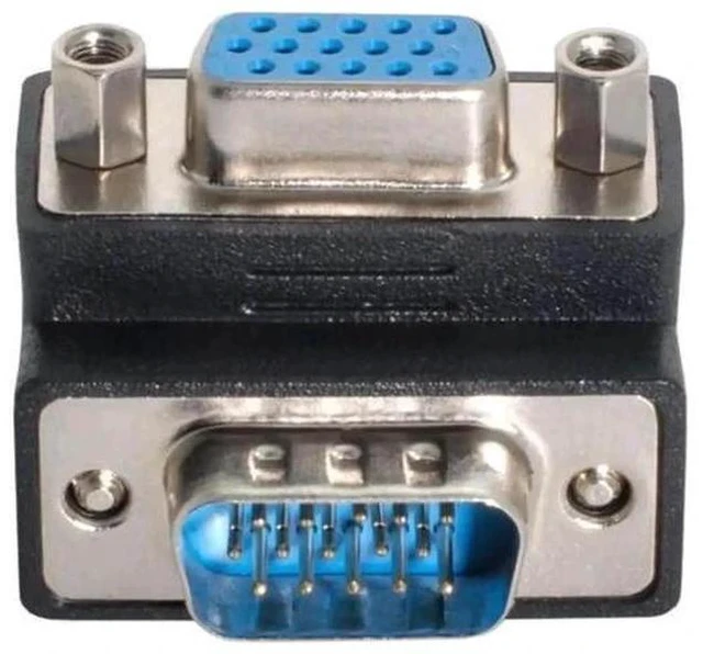 Main image of 90 Degree Up Angled HDB15Pin VGA Male to Female Gender Changer Adapter, SVGA D-Sub Video Connector for Monitor, Projector & Graphics Card