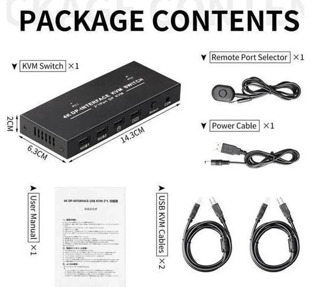 Alt view image 3 of 7 - 2-Port DP 1.2 KVM Switch 2 In 1 Out, 4K@60Hz, 4 USB2.0 Ports, Includes Two 1.5m/5ft KVM Cables for 2 PCs Sharing One Monitor, Keyboard & Mouse