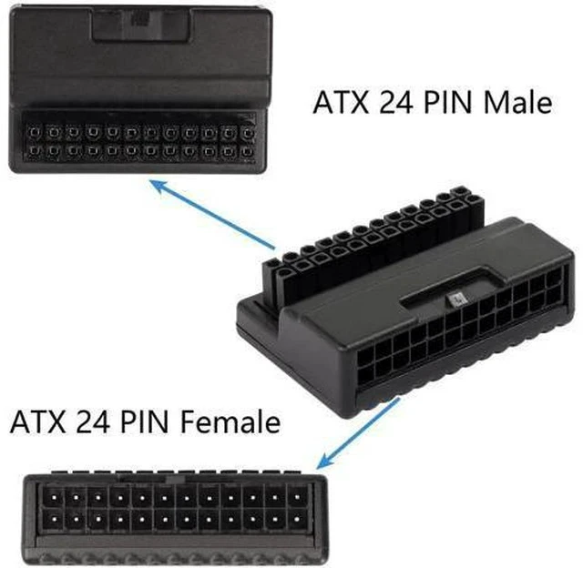 Alt view image 3 of 7 - 90 Degree Right Angle ATX 24Pin Adapter Board, ATX 24Pin Male to Female Pass-Through Connector for Desktop Motherboard PSU Wiring