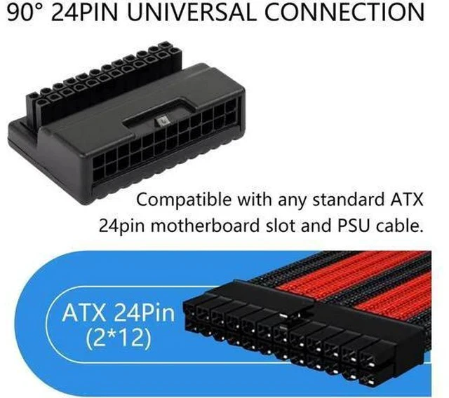 Alt view image 5 of 7 - 90 Degree Right Angle ATX 24Pin Adapter Board, ATX 24Pin Male to Female Pass-Through Connector for Desktop Motherboard PSU Wiring