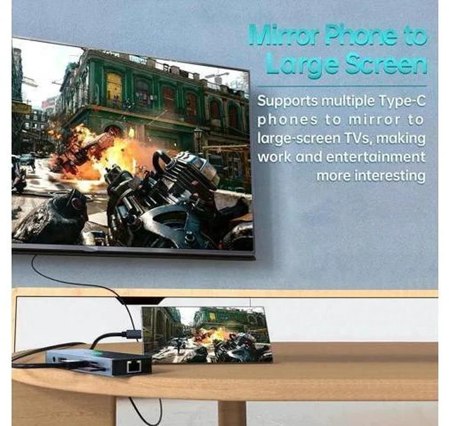 Alt view image 3 of 7 - 11-in-1 USB-C Docking Station, Triple Display Hub with 4K@60Hz HDMI, 1080P VGA, DisplayPort, 3×10Gbps USB3.2 Gen2, Gigabit Ethernet, 100W PD Charging, SD TF Card Reader for Laptop Phone Surface Tablet