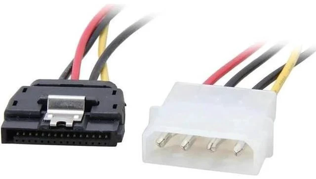 Alt view image 2 of 2 - 8 Inch Molex 4-Pin LP4 Male to Locking SATA 15-Pin Power Adapter Cable, 12V/5V for HDD, SSD and CD-ROM