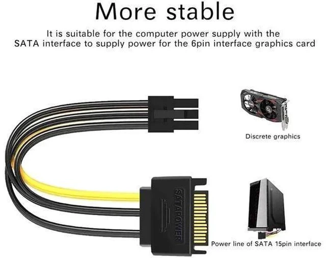Alt view image 2 of 6 - 3 Pack 8 Inch SATA 15 Pin to 6 Pin PCIe Graphics Card Power Adapter Cable