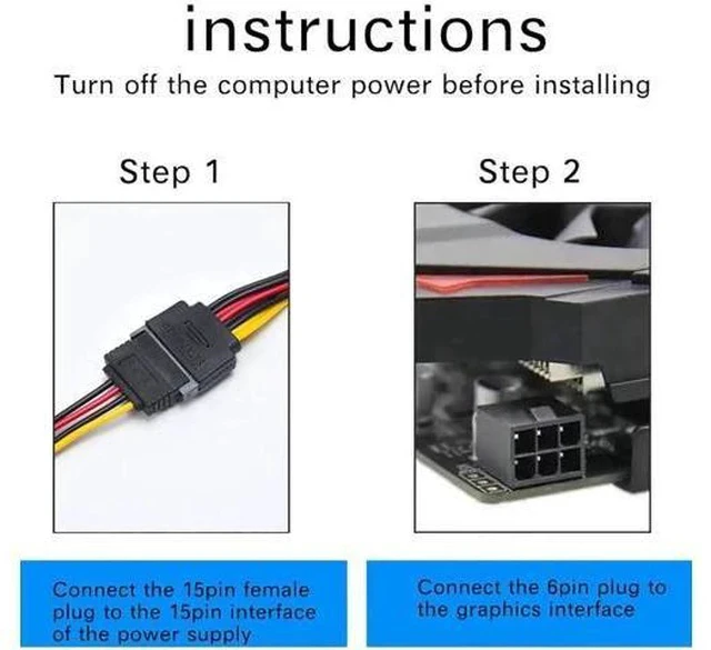 Alt view image 5 of 6 - 3 Pack 8 Inch SATA 15 Pin to 6 Pin PCIe Graphics Card Power Adapter Cable