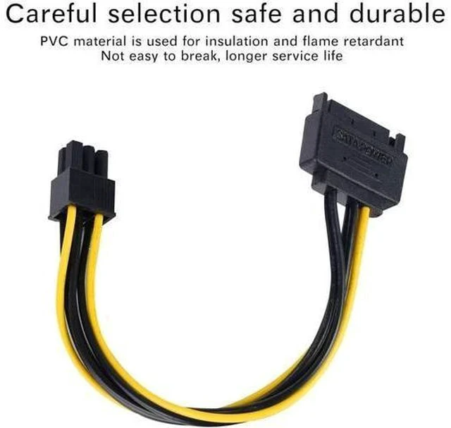 Alt view image 6 of 6 - 3 Pack 8 Inch SATA 15 Pin to 6 Pin PCIe Graphics Card Power Adapter Cable