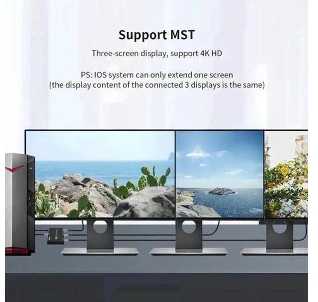 Alt view image 6 of 7 - DP 1.4 1 In 3 Out MST SST Splitter Converter, 3-Port Ultra HD DisplayPort Distributor Support 8K@30Hz 4K@120Hz for Multi-Source Multi-Display Expansion
