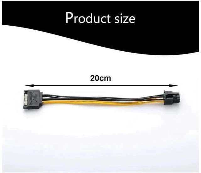 Alt view image 3 of 3 - 8 Inch / 20cm 15Pin SATA to 6Pin PCIe GPU Power Adapter Cable
