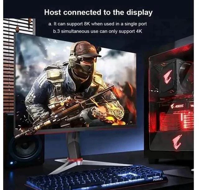 Alt view image 7 of 7 - DP 1.4 1 In 3 Out MST SST Splitter Converter, 3-Port Ultra HD DisplayPort Distributor Support 8K@30Hz 4K@120Hz for Multi-Source Multi-Display Expansion