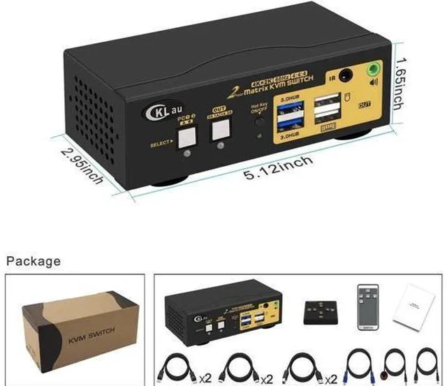 Alt view image 2 of 7 - 2x2 Dual Monitor KVM Switch (DP + HDMI), USB 3.0, 4K@60Hz, Audio & Cables Included, EDID Emulation, DP 1.2, HDMI 2.0, HDR10 Supported