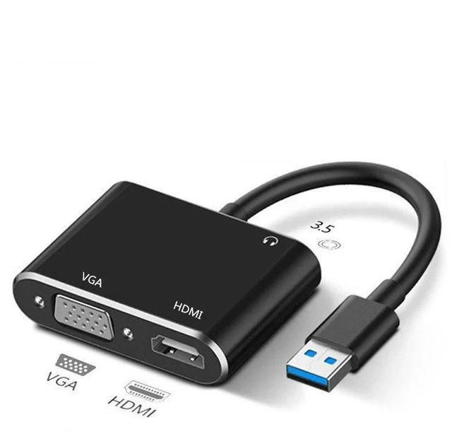 Alt view image 2 of 2 - USB 3.0 to HDMI+VGA Dual Display Adapter 1-to-2 Video Splitter, Dual Output (HDMI & VGA) with Audio, HD Converter for Laptop / PC / Tablet