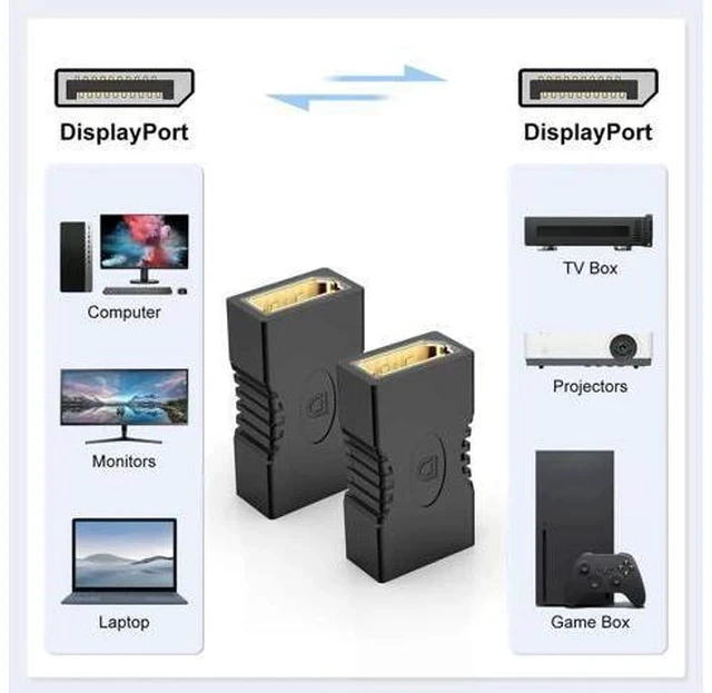 Alt view image 7 of 7 - 2 Pack Gold-Plated DisplayPort Female to Female Coupler, DP Cable Extender Adapter Support 4K@60Hz, 3D Video & DP Ethernet for Monitor PC Projector