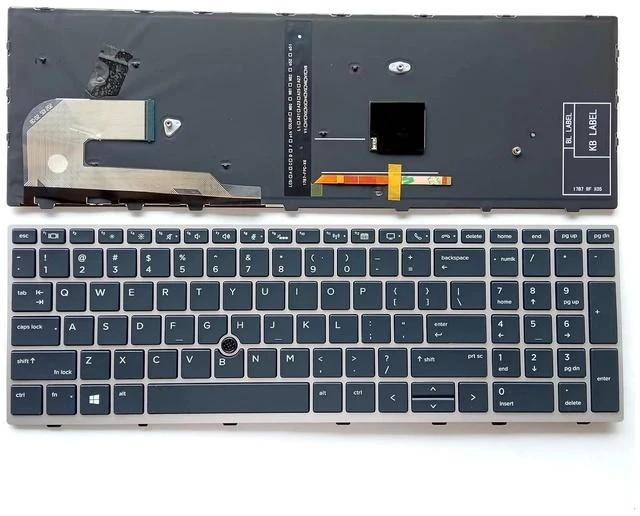 Main image of Laptop Replacement US Layout Keyboard for HP EliteBook 750 755 850 855 G5 G6 Zbook 15U G5 G6 L14366-001 L32575-001 with Pointing with Backlight Silver Frame