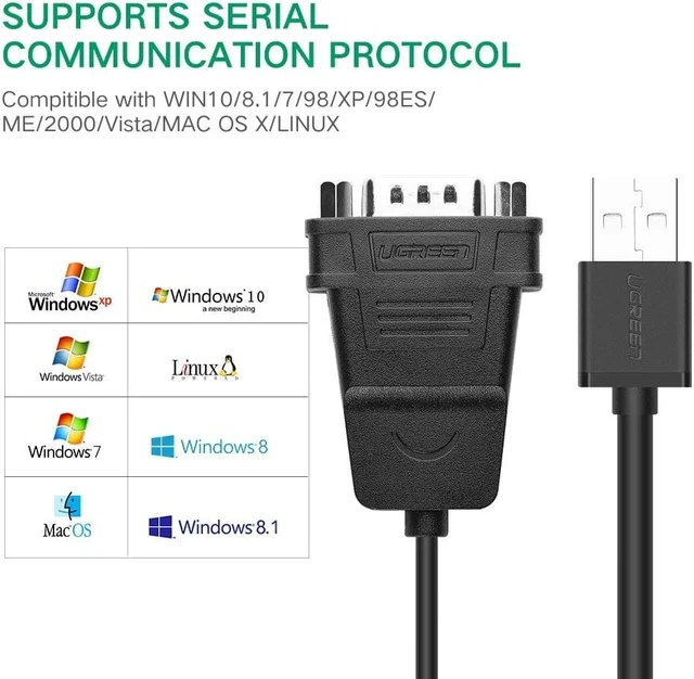 Alt view image 3 of 7 - UGREEN USB to Serial RS232 Cable Adapter 4 Ports DB9 Converter 9-Pin Male to Male with Hexnuts for Windows 10/8.1/8/7/XP/Vista/Linux/MAC OS 8/9/OS X