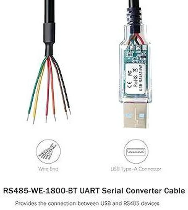 Alt view image 2 of 7 - USB to RS485-WE Serial Cable, RS485-WE-1800-BT UART Serial Converter Cable,USB-RS485-WE Wire End,FT232 Chipset, 6 Way,1.8m/6ft | USB to RS485-WE Serial Cable, UART Serial Converter Cable, USB-RS485-WE