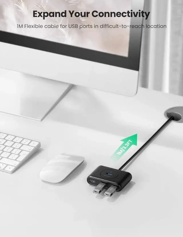 Alt view image 7 of 7 - UGREEN 4 Port USB Hub 3.0 Data Hub with 3ft Portable Extension Cable High Speed Compatible for MacBook Air Mac Mini iMac Pro Microsoft Surface Ultrabooks Black