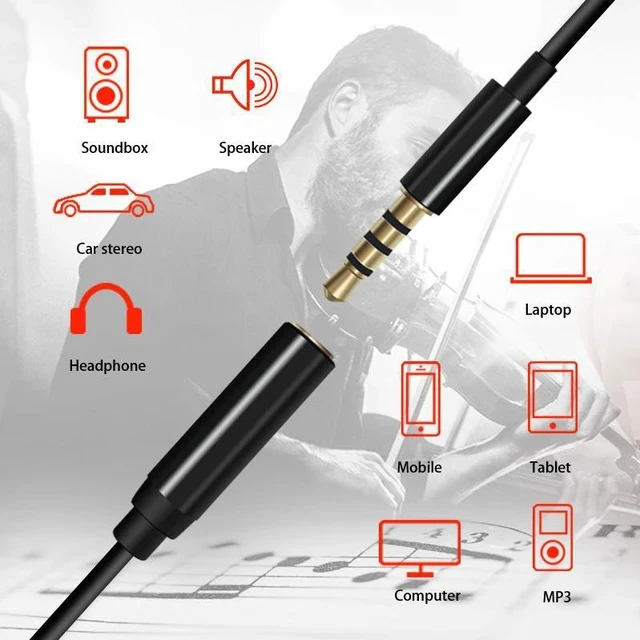 Alt view image 5 of 6 - GAZ-CB26 Lavalier Microphone Extension Cable 2m Male to Female Audio Cable, 3.5mm TRS for Headset/Mic to Phone/PC/Laptop