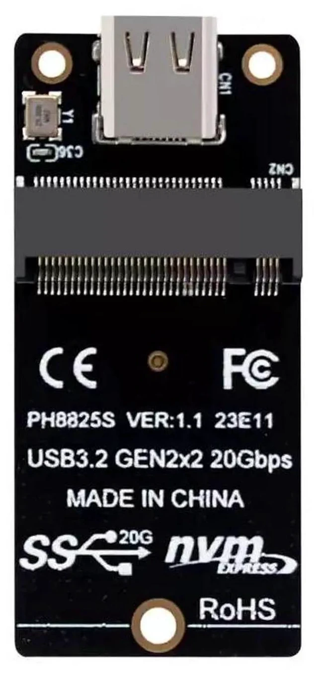 Main image of M.2 to USB-C NVMe SSD Adapter Board ASM2364 Bridge Chip, USB 3.2 Gen2x2 20Gbps, Supports 2230/2242/2260/2280 NVMe Drives, Plug-and-Play