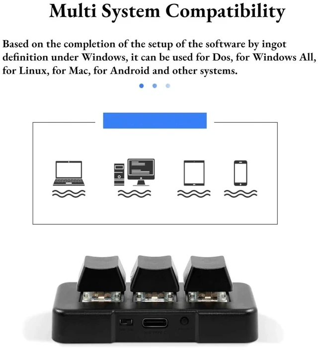Alt view image 6 of 7 - Mini 3-Key Mechanical Gaming Keyboard, RGB Backlight, Programmable Macro Keys with Software for PC, Wired USB Bluetooth 2.4G Connectivity