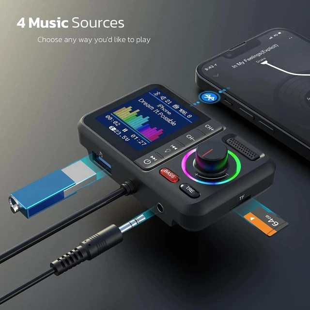 Alt view image 2 of 7 - BT98L Car MP3 Bluetooth Player New Large Screen, Plug-in Car Charger, FM Transmitter, USB/TF Card Reader for Car Audio