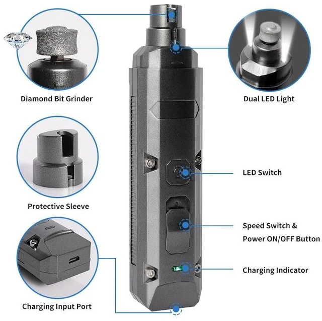 Alt view image 6 of 7 - Pet Electric Nail Grinder & Clipper Set Rechargeable, LED Light, Low Noise, for Dogs and Cats, Safe & Gentle Nail Care
