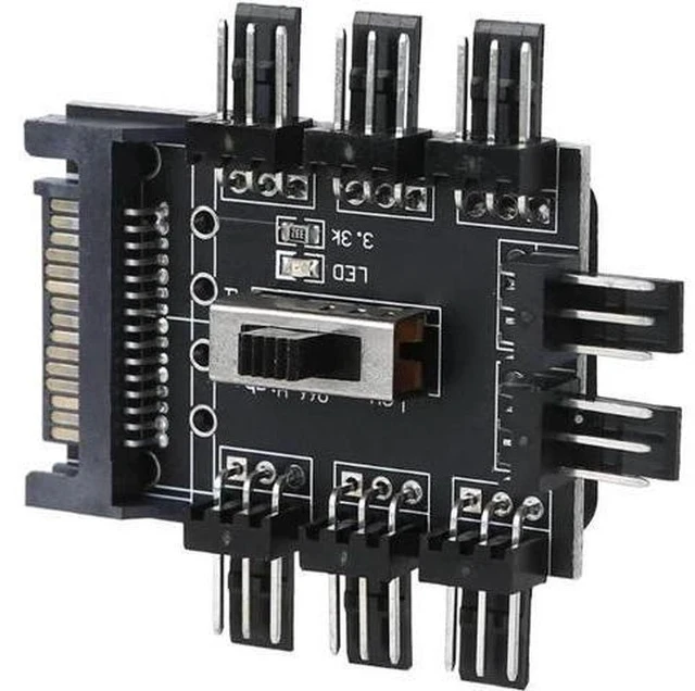 Alt view image 3 of 4 - 8-Way PC Fan Speed Controller Hub with 7V/12V Switch, SATA Powered 1-to-8 Splitter for 3Pin/4Pin Case Fans PCB Adapter