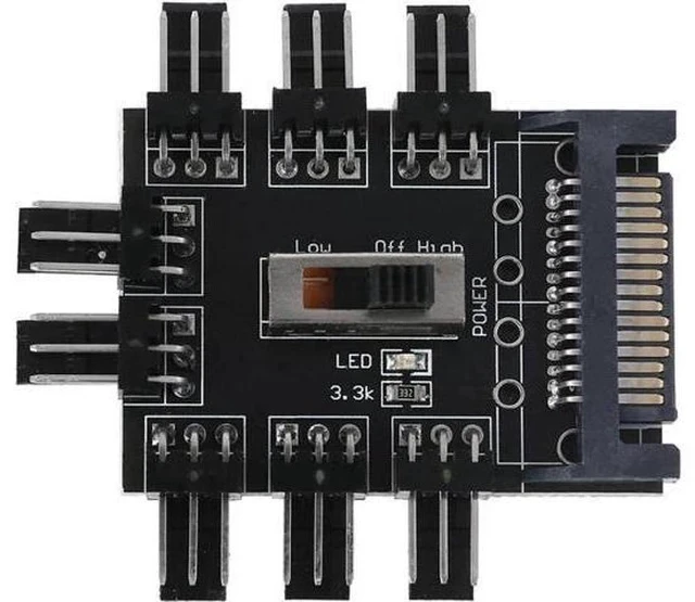 Alt view image 4 of 4 - 8-Way PC Fan Speed Controller Hub with 7V/12V Switch, SATA Powered 1-to-8 Splitter for 3Pin/4Pin Case Fans PCB Adapter