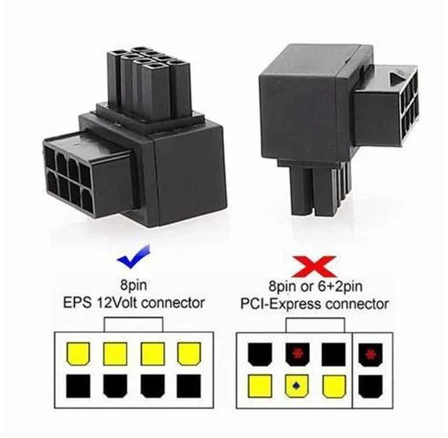Alt view image 4 of 6 - 2 Pack 90 Degree ATX 8Pin EPS 12V CPU Power Adapter, Right Angle Power Connector for PC Motherboard