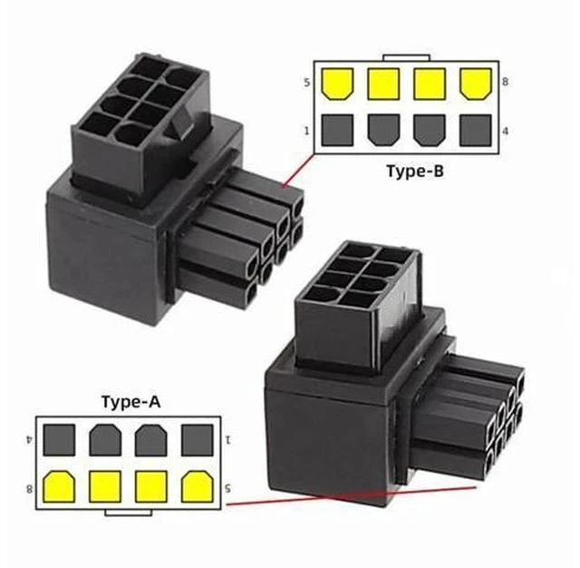 Alt view image 5 of 6 - 2 Pack 90 Degree ATX 8Pin EPS 12V CPU Power Adapter, Right Angle Power Connector for PC Motherboard