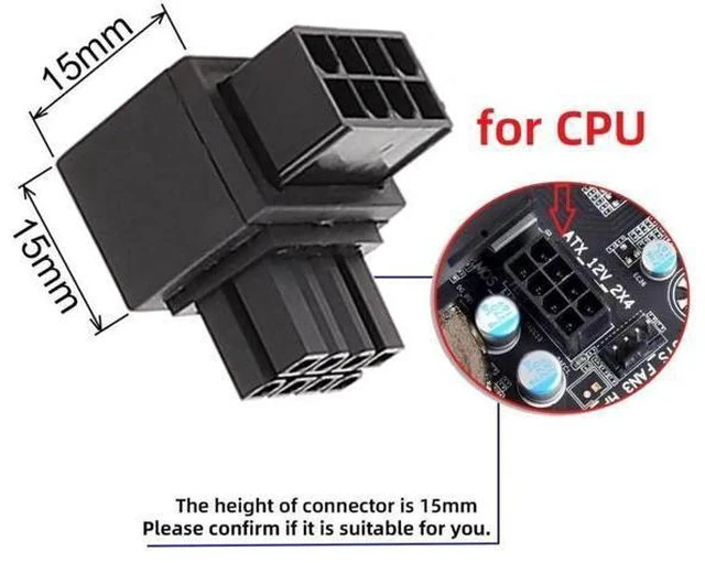 Alt view image 6 of 6 - 2 Pack 90 Degree ATX 8Pin EPS 12V CPU Power Adapter, Right Angle Power Connector for PC Motherboard
